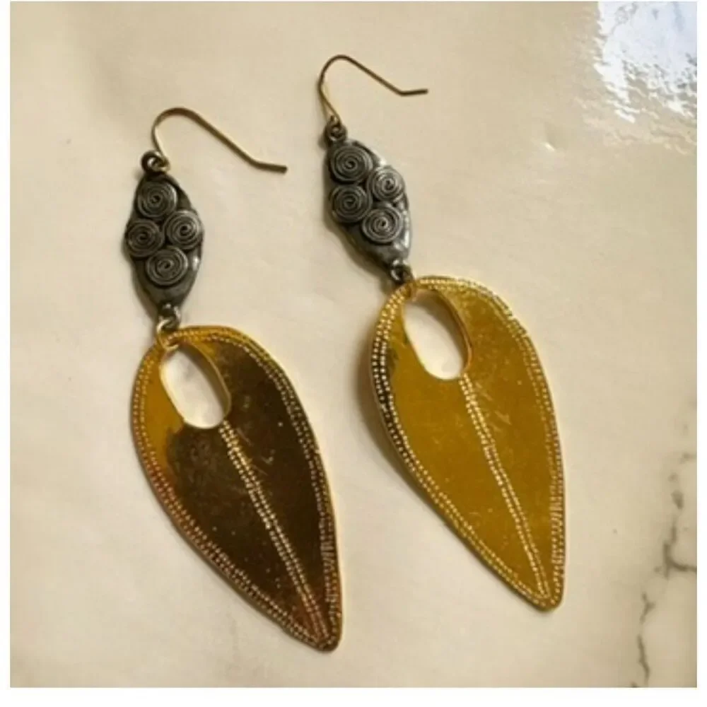 Devin Leigh 18k Gold Plated Hammered and Gun Metal Earrings